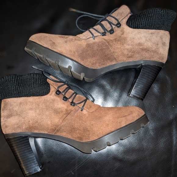 VINTAGE Brown Upper Leather Suede Ankle Boots Women's Size 8.5 - Picture 2 of 7